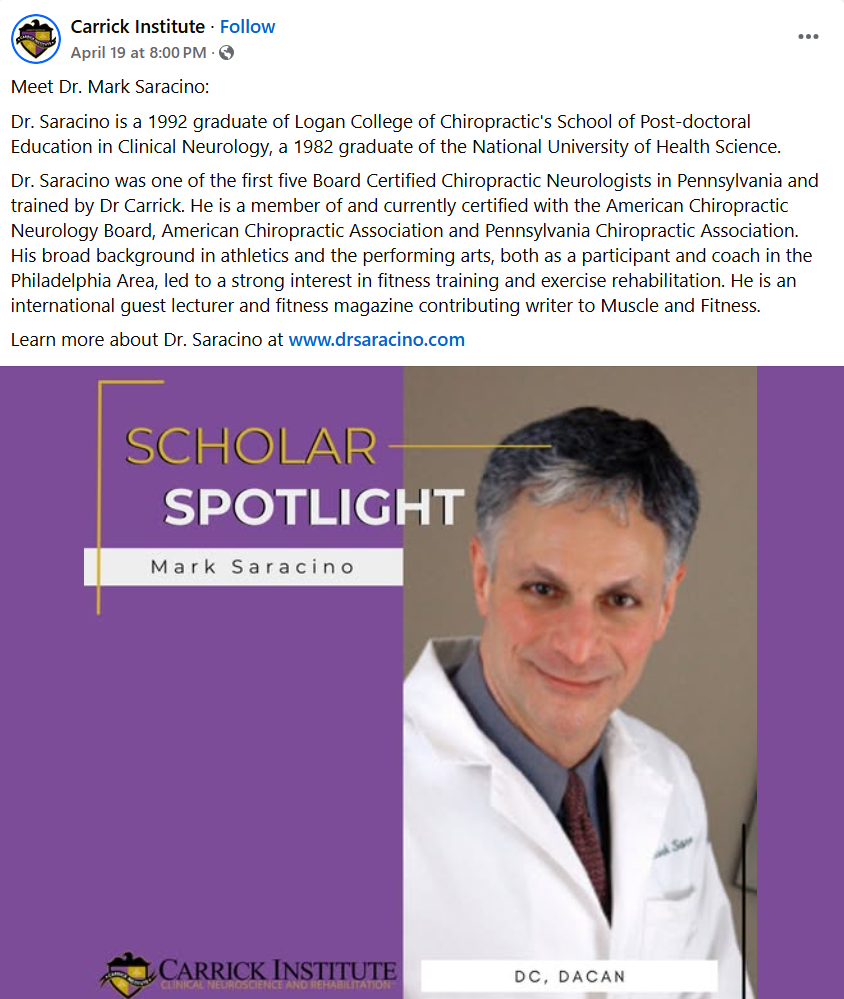 Image of Dr Saracino, chiropractic neurologic  specialist, in his office in King of Prussia, PA
